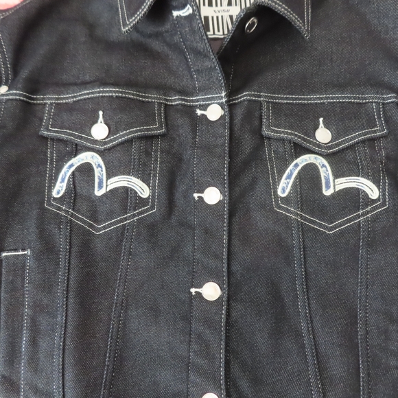 womens evisu kuro Robotic Floral Embroidered Padded Denim Jacket XS - Picture 2 of 12